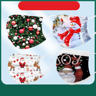 Disposable adult Christmas mask with Santa Claus, a red bird, and "JOY" in candy canes on a black background. - Image 10