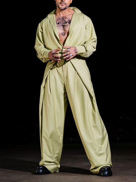Conjunto Elegante de Camisa Manga Larga y Pantalón Plisado