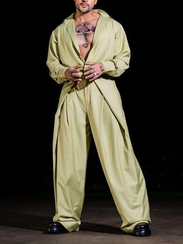 Conjunto Elegante de Camisa Manga Larga y Pantalón Plisado