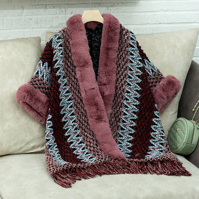 Capa Tejida Rayas Étnica con Borlas Suelta y Cómoda - Image 8