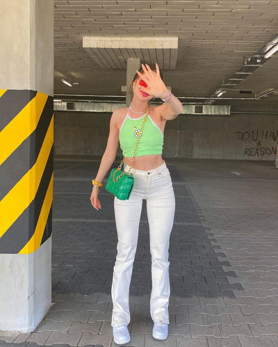 Pantalón Recto Cintura Alta con Cordones y Drapeado Elegante para Mujer - Image 5
