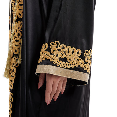 Vestido Largo Malayo con Cuello en V y Diamantes Cosidos - Image 18
