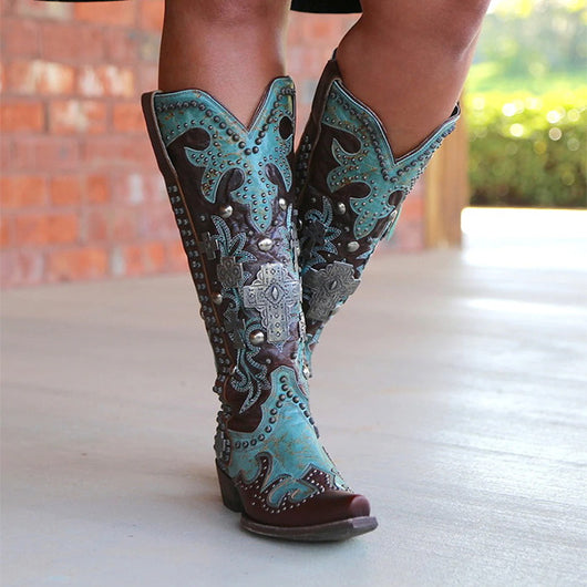 Botas Medianas con Tacón Grueso, Bordado y Cordones para Mujer - Image 3