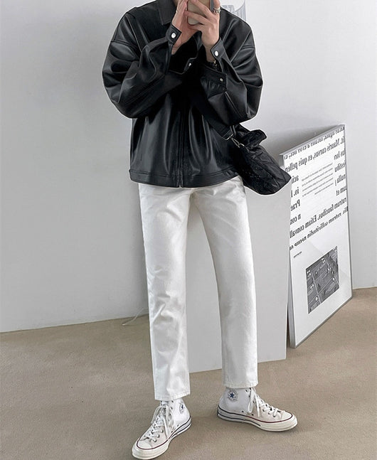 Chaqueta Beisbolera de Cuero Coreana para Hombre - Image 14