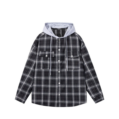 Camisa de Trabajo Cuadros Retro Americana con Capucha para Hombre - Image 6