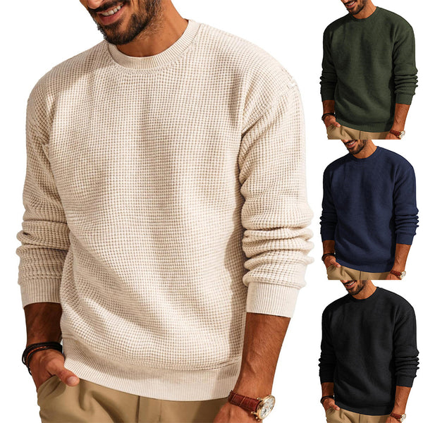 Suéter Cuello Redondo Textura Waffle para Hombre - Pullover Tejido Casual