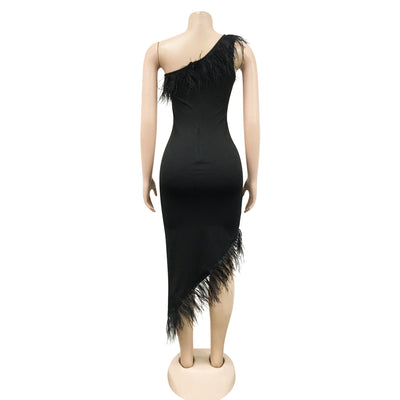 Vestido Midi Escote V sin Mangas con Detalle de Plumas - Image 49