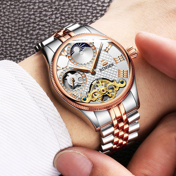 Reloj Automático Esqueleto de Acero Inoxidable Resistente al Agua