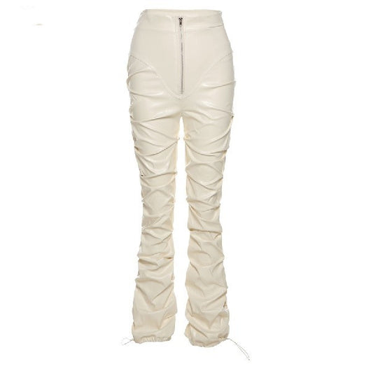 Pantalón de Cuero PU Plisado Cintura Alta Negro - Image 7