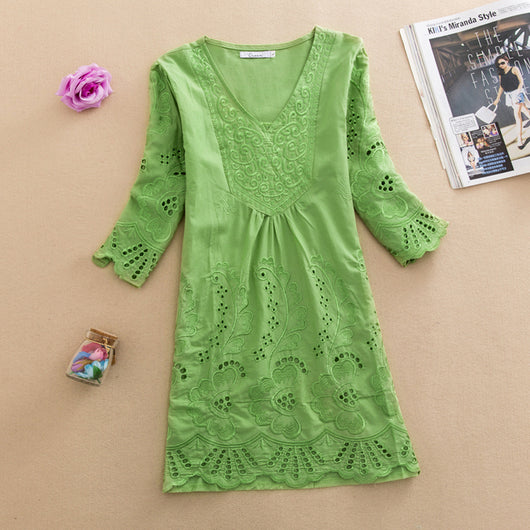 Blusa Bordada de Algodón Talla Grande Suelta para Mujer - Image 5