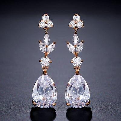 Aretes de Circonita Gota de Agua Larga para Mujer - Image 2