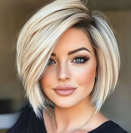 Peluca Corta Rubia Dorada con Malla - Estilo Liso y Moderno