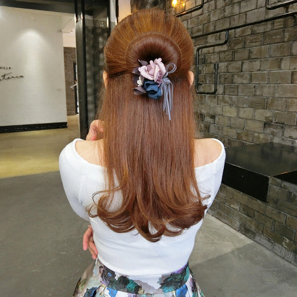 Pasador Coreano Semirrecogido con Perla y Flor - Accesorio para el Cabello