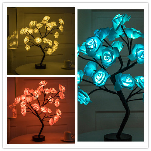 Lámpara LED Flor de Rosa con Árbol Bonsái - Luz Nocturna USB Recargable para Decoración - Image 19