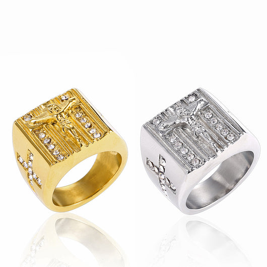 Anillo Retro con Cruz de Jesús - Símbolo de Fe y Devoción - Image 3