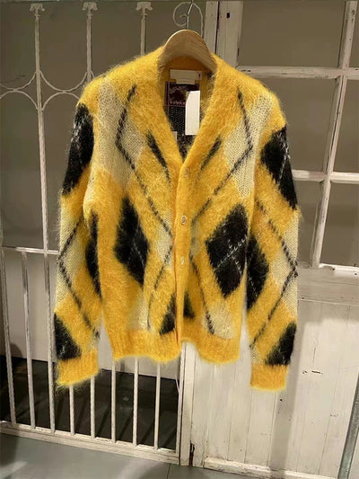 Suéter de Mohair Tejido Suelto con Combinación de Colores Diamante - Image 6