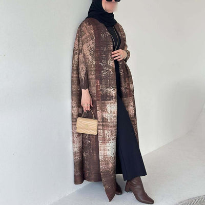 Cardigan Djellaba Étnico con Pliegues y Estampado - Capa Clásica de Moda - Image 32