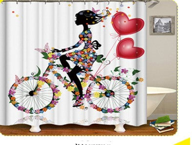 African girl digital print shower curtain featuring an abstract purple design with a woman wearing a large floral headdress. - Image 6