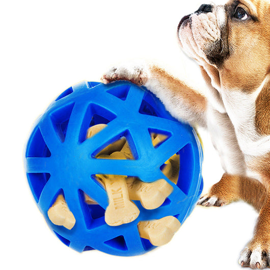 Blue TRP dog chew toy, a bite-resistant molar ball with a hollow, geometric design for dental health. - Image 3