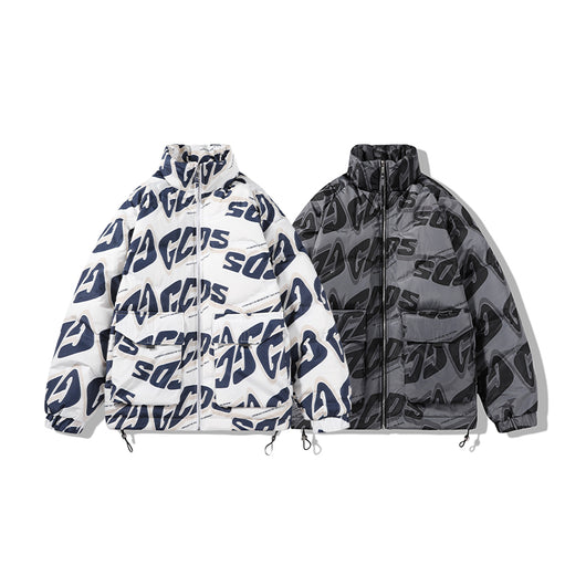 Chaqueta Acolchada Hombre Cuello Alto con Estampado de Letras - Image 8
