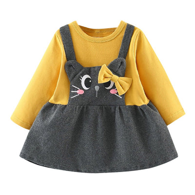 Vestido Bebé Manga Larga con Estampado de Gato con Moño - Image 6