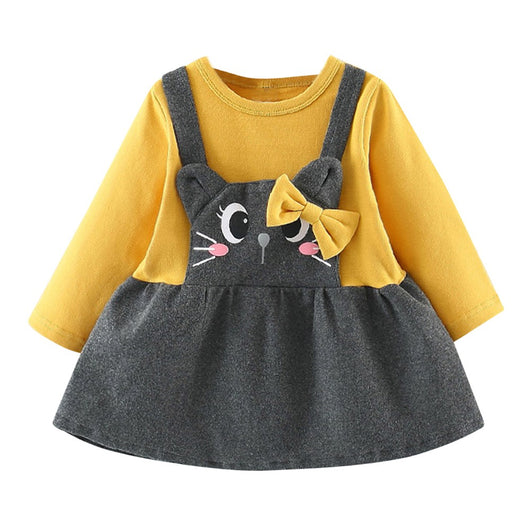 Vestido Bebé Manga Larga con Estampado de Gato con Moño - Image 6