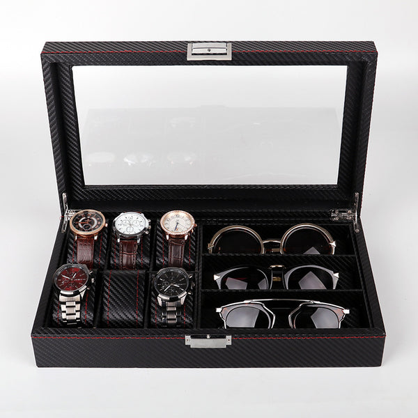 Caja de Almacenamiento Premium en Fibra de Carbono para Relojes y Lentes