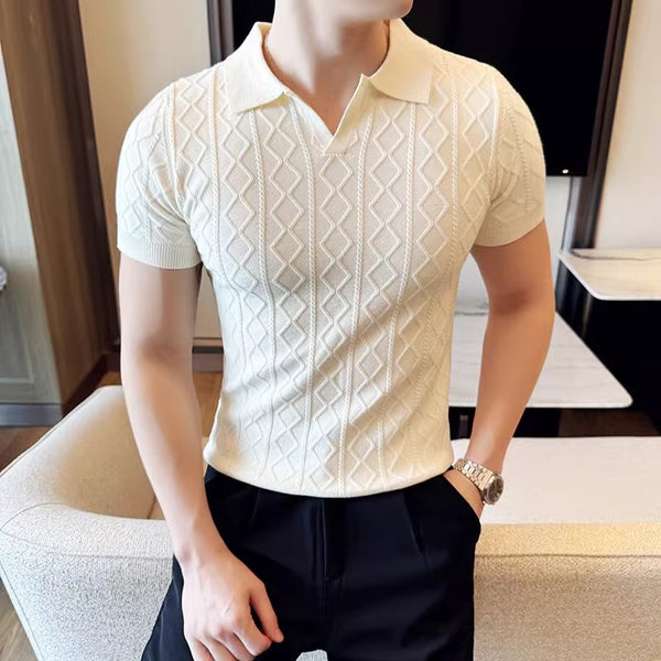 Camisa Texturizada Slim Fit con Cuello V para Hombre - Elegancia Empresarial