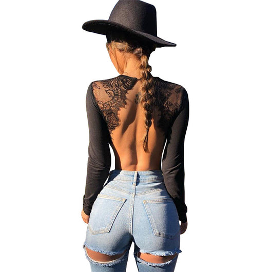 Jumpsuit de Manga Larga con Espalda Abierta y Encaje