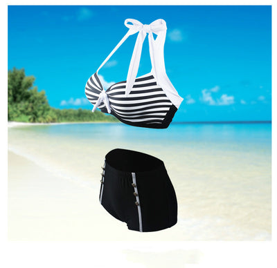 Bikini de Talle Alto Rayado Sexy con Diseño Dividido - Image 5
