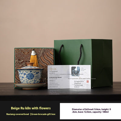 Juego de Taza Gaiwan Ru Ware Azul y Blanco - Té Tradicional Chino - Image 8