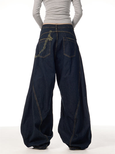 Overol Denim Retro Patchwork de Pierna Ancha para Mujer - Image 18