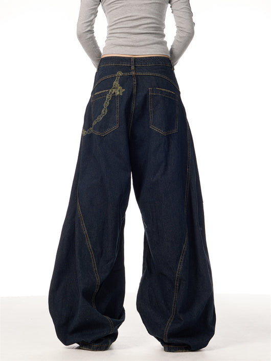 Overol Denim Retro Patchwork de Pierna Ancha para Mujer - Image 18