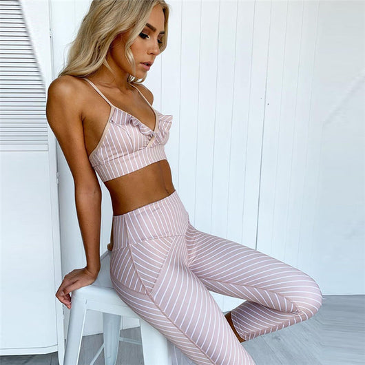 Conjunto de Yoga y Fitness para Mujer con Diseño Rayado y Encaje Invierno