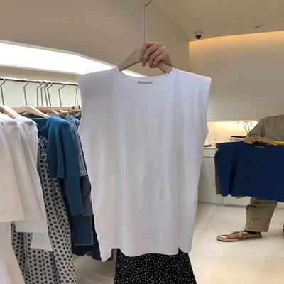 Blusa Sin Mangas Cuello Redondo con Hombreras en Colores Sólidos