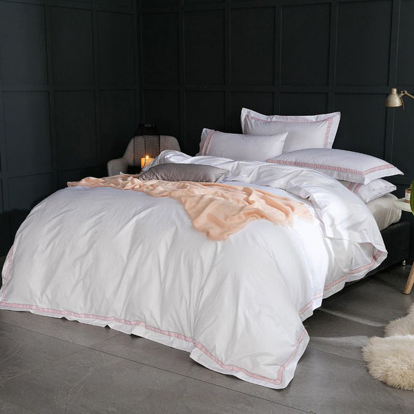 Juego de Cama Blanco 4 Piezas Algodón Puro Estilo Europeo