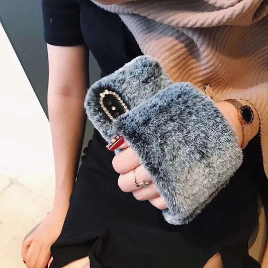 Funda para iPhone con Pulsera Conejo de Peluche Cálido