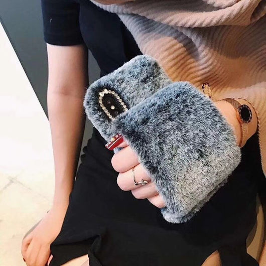 Funda para iPhone con Pulsera Conejo de Peluche Cálido