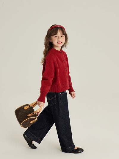 Cardigan Tejido Rojo Estilo Coreano para Niña - Image 18
