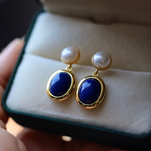 Aretes de Lapislázuli Natural con Perla - Image 3