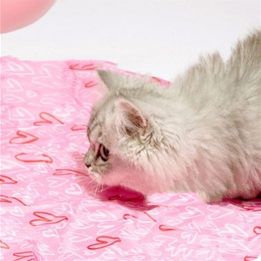 Pink circular cat toy mat with a red heart pattern, designed for interactive play with an electric motion ball. - Image 2