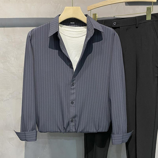 Camisa Suelta de Rayas Premium con Textura Sedosa - Image 3