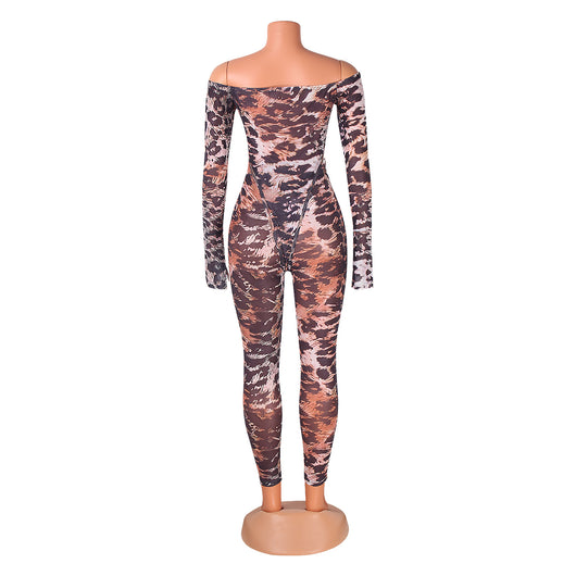 Jumpsuit Leopardo Ajustado de Manga Larga Cuello Alto - Image 16