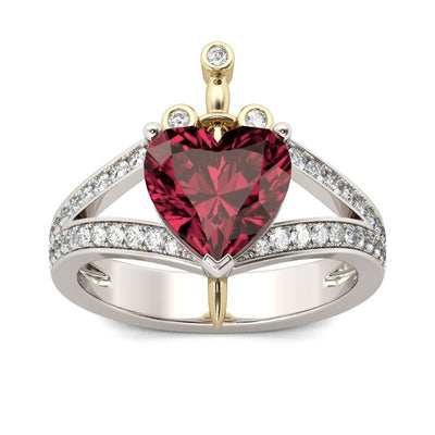 Anillo de Rubí en Forma de Corazón con Corona de Amor