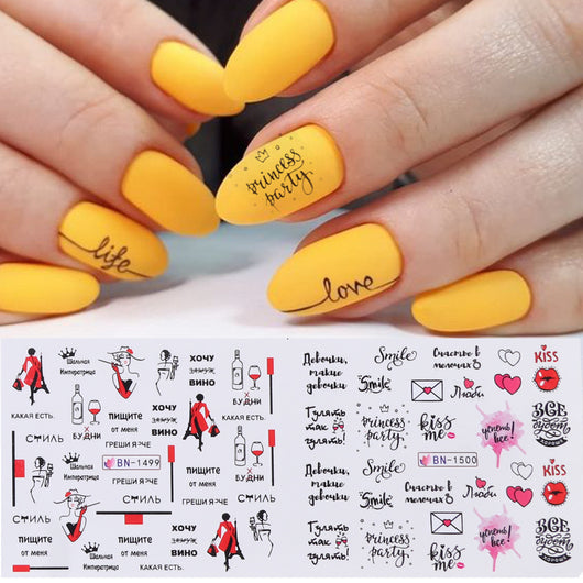 Calcomanías de Uñas con Diseño de Labios y Letras - Colección Love