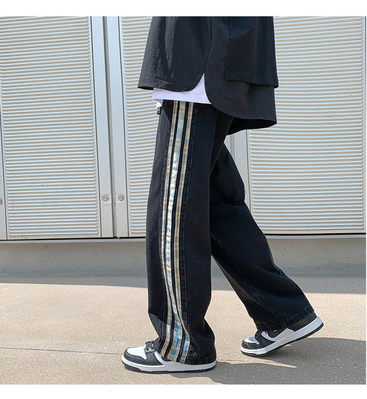 Jeans Deportivos Anchos para Hombre con Costuras de Rayas de Color - Image 13