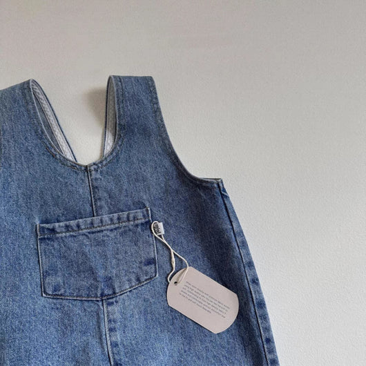 Pantalón Tipo Overol Denim Azul con Tirantes para Niños y Niñas - Image 9
