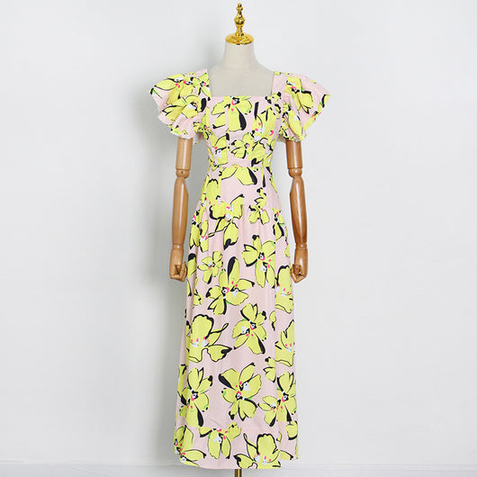 Conjunto Estampado: Blusa Corta Cuello Cuadrado con Volantes y Falda Larga Drapeada - Image 9