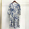Vestido Azul y Blanco con Estampado Porcelana Chino - Cuello V Manga Media