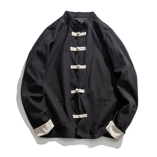 Chaqueta de Lino y Algodón Tang Retro Clásico con Cierre de Disco - Talla Grande Hombre - Image 2